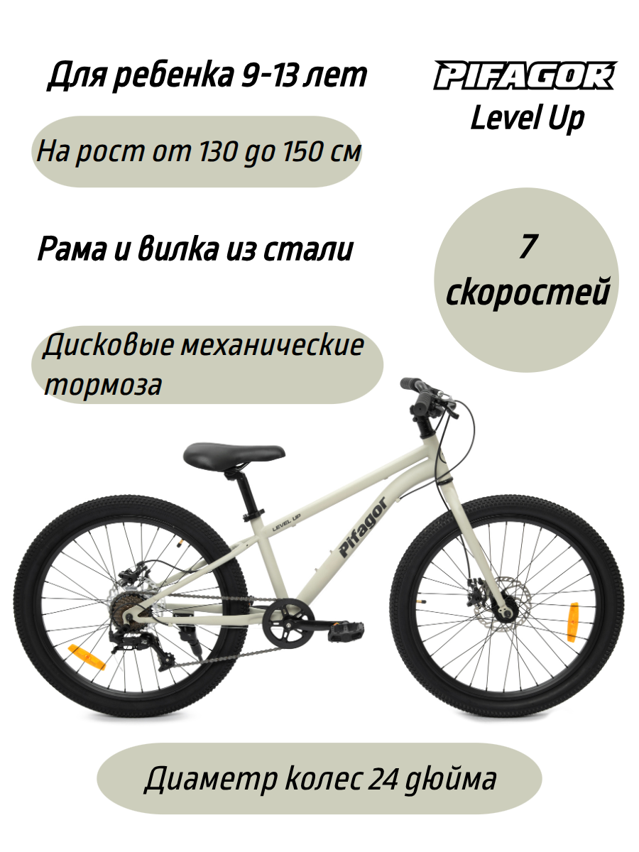 Велосипед Pifagor Level Up 2427 600 ₽Зеленый матовый, Серый матовый, Мятный матовый в Москве и с доставкой